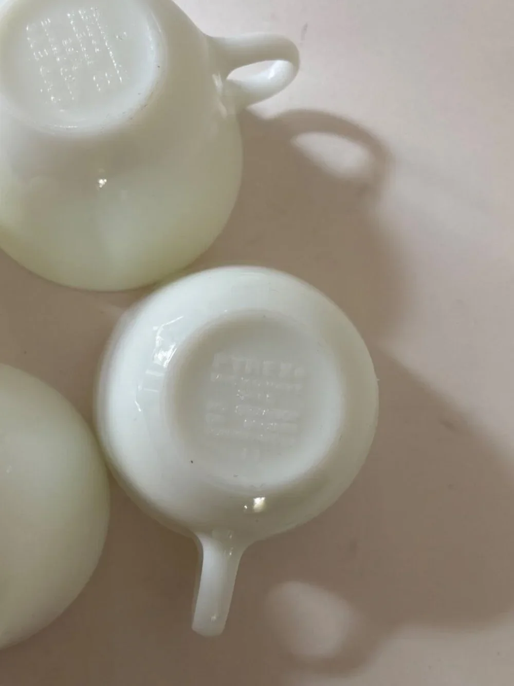 Vintage Set Of Four Pyrex Opal White Coffee Cups  Nice